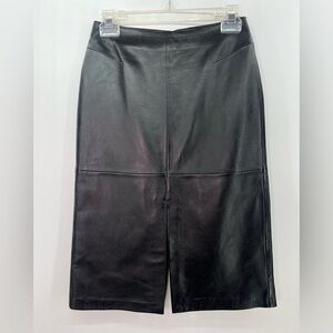 Vintage Cache Black Genuine Leather Pencil Skirt Double Slit Size 0 Zero